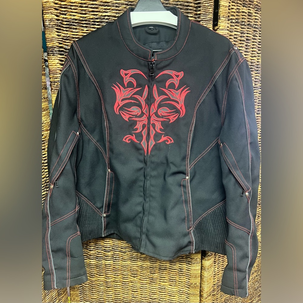 Nexgen-Women's Black Jacket w/Red Tribal Embroidery- Outer coat only.Inside wear